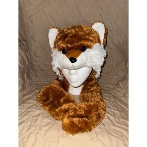 Fun & Cozy Fox Plush Hat with Ear Flaps and Paws for Adults‎ makes furry scarf